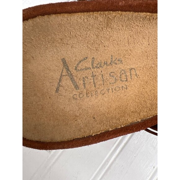 Clarks Artisan Collection Women's Brown Leather Woven Strap Sandals Size 8.5 - Picture 4 of 7